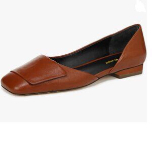 Brown Womens Fashion Pump Side Cut Block Low Heel Square Toe Slip On Shoe